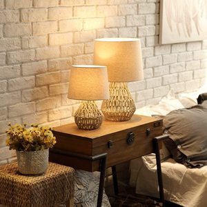 Lampe de bureau en corde de chanvre style farmhouse avec lumière LED 2700K blanc chaud pour chambre à coucher, salon et bureau - Product Image 4