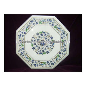 Table basse de style vintage avec incrustation de paon, imitation marbre blanc, modèle Antique - Product Image 1