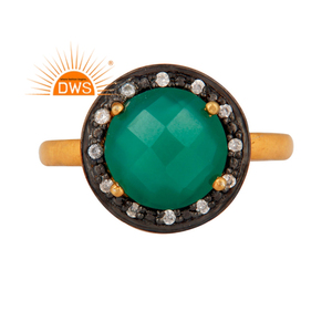 Zircon <b>Green</b> Onyx Gemstone Ring Indian Sterling Silver 18k Gold Plated Handmade Ring Jewelry Wholesale - Product Image 1