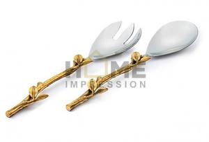 Lot de 2 couverts en acier inoxydable Set d'argenterie design avec finition antique en laiton Couverts fantaisie pour fournitures pour la maison et l'hôtel - Product Image 2