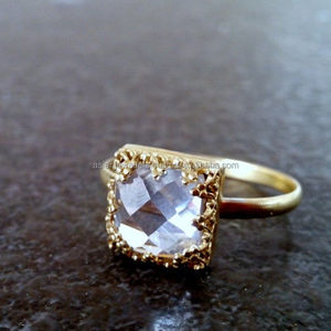 Bague en pierre précieuse à Quartz clair, argent Sterling 925, magnifique bijou plaqué or fait à la main, à la mode, uniques, nouvelle collection - Product Image 2