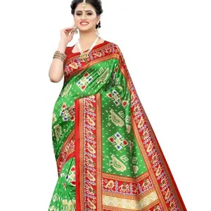 Regular Wear Super Light Weighted Gujarati Style Hand Printed Beautiful Sarees With Brocade Blouse For Women Wear Wholesale