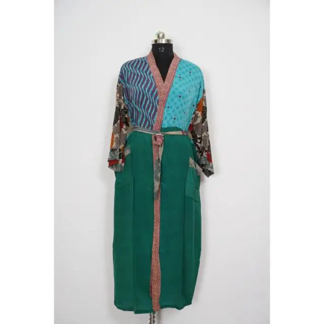 Kimono de seda hecho a mano para dama de honor, Túnica Floral, albornoz y ropa de noche para mujer, vestido Maxi con cuello en V