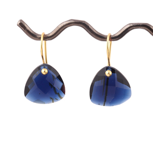 Iolite Cuarzo 15mm Briolette Trillón Forma Hecho a mano Peso ligero Chapado en oro Pendientes colgantes Pendientes de moda para mujer - Product Image 3