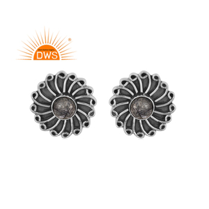 Oxidized 925 Sterling Silver Natural <b>Black</b> Rutile Gemstone <b>Stud</b> <b>Earring</b> For Women Jewelry For Women Gift For Her - Product Image 1