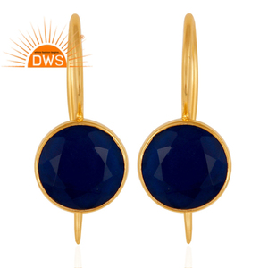 18k Gold Plated 925 Silver Pin Style <b>Earrings</b> Jewelry Wholesale Round Blue Corundum Gemstone <b>Earrings</b> Vintage Collection - Product Image 1