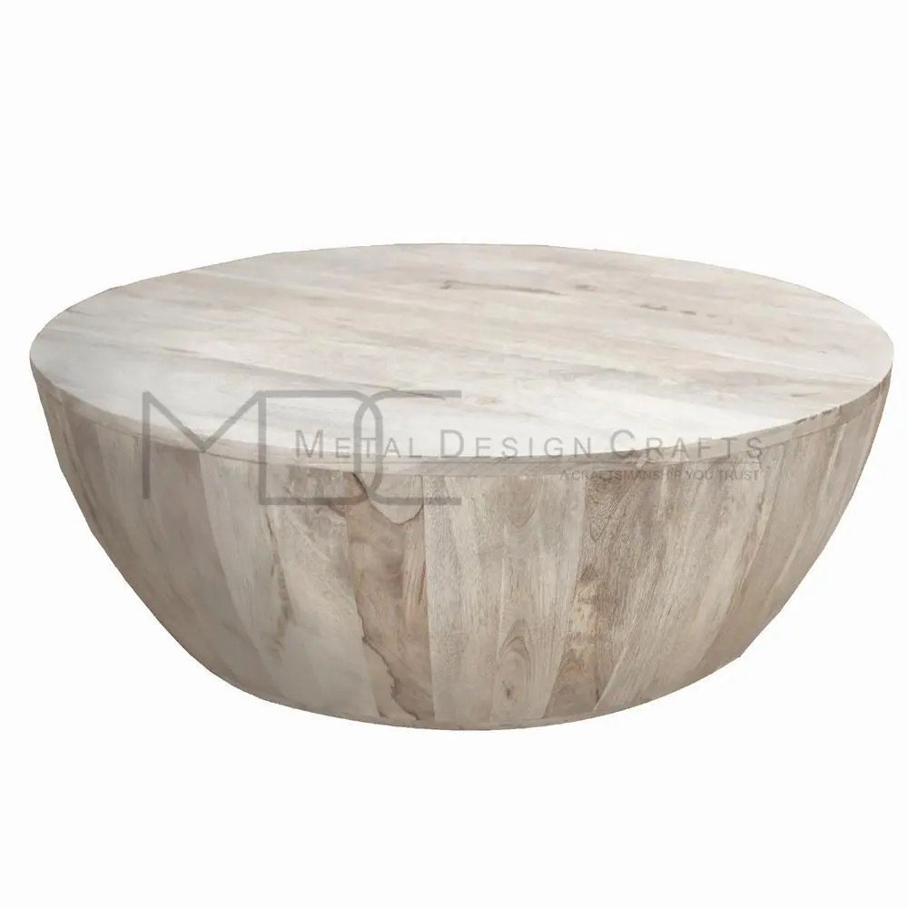 Mesa de centro de madera maciza, redonda, decorativa, blanca, fabricante indio, venta al por mayor