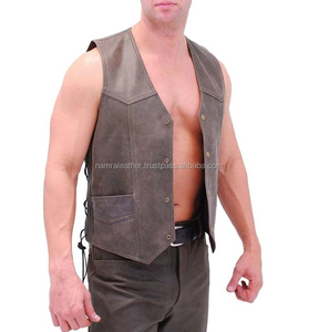 Chaleco de Cuero Genuino para Hombre, Estilo Motero, Vaquero, Occidental, Vintage, Sin Mangas, Cómodo - Product Image 3
