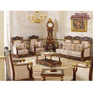 Juego de Sofás de Lujo Estilo Neoclásico para Sala de Estar, Madera de Teca Real con Acabado en Nogal Oscuro, Juego de Sofás con Acabado en Marrón Oscuro Antiguo - Product Image 1