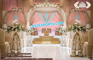 Dernières décorations de mariage traditionnelles indiennes Cérémonie hindoue Fibre Mandap Golden Mandala Setup Mariages Mariage Mandap Stage UK - Product Image 2