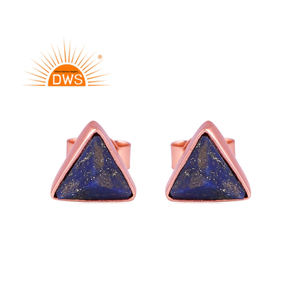 925สเตอริ่งเงินธรรมชาติ Lapis Lazuli พลอยออกแบบสามเหลี่ยมต่างหูสตั๊ดผู้ผลิตเครื่องประดับ - Product Image 1