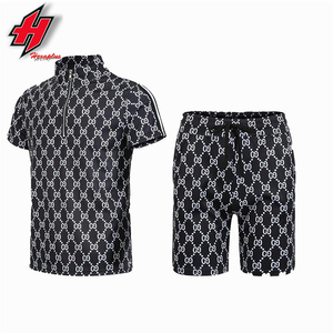 Conjunto de pantalones cortos personalizados para hombre, conjunto de dos piezas con estampado OEM/ODM, algodón suave orgánico, Top de verano - Product Image 1