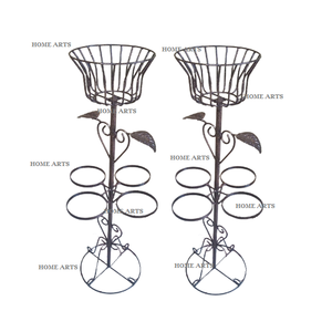 Juego de soporte para maceta de hierro de diseño admirable de 2 soportes para maceta de forma redonda de diferentes tamaños del mejor exportador de la India - Product Image 2