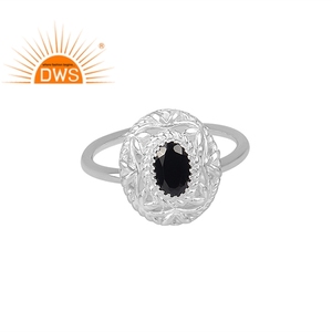 Conjunto de joyas de gemas espinales de color negro Natural, conjunto de anillos de corona de forma redonda de plata de ley fina - Product Image 1