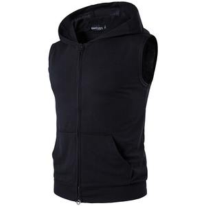 Hauts à capuche musclés sans manches pour hommes, sweat-shirt à capuche décontracté basique vente en gros OEM conception personnalisée coton polaire - Product Image 3