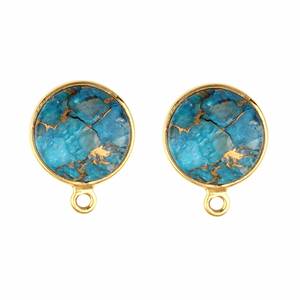 12mm Natural Mohave azul cobre turquesa piedras preciosas bisel 18K chapado en oro plata esterlina forma redonda encanto colgante para collar - Product Image 3