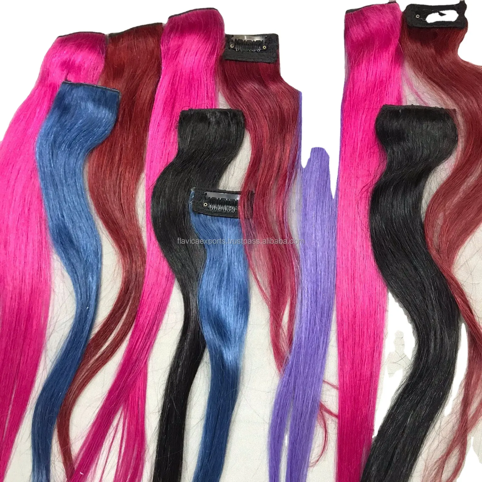 Buy Colored Grade 10A Indian Virgin Hair Extension with Customized Clip in Streaks Human Hair available in Multi Color Wholesale