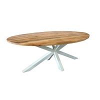 Table à manger ovale en bois de manguier faite à la main Akku Arts |   Design scandinave moderne |   Base en métal et bois massif, garantie 3 ans, 6 places