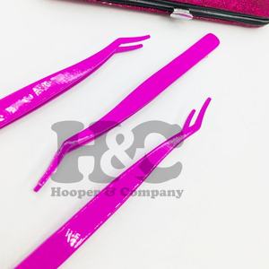 Pinzas púrpura nuevas, pinzas aplicadoras de extensión de pestañas de acero inoxidable dorado personalizado, herramienta de pestañas con logotipo privado sostenible de visón - Product Image 4
