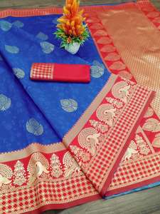 Tejido pesado Banarasi Seda Sari Estilo indio Kanchipuram Ropa de fiesta para damas - Product Image 6