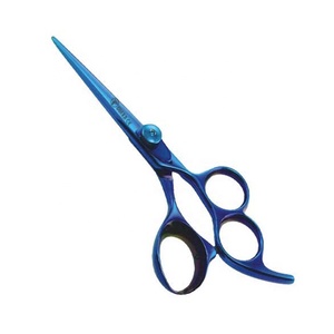 Ciseaux de coiffure professionnels en acier inoxydable bleu titane à 3 anneaux avec pointe de lame affûtée pour les fournitures de salon de coiffure - Product Image 1