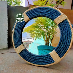 Factory Vintage Life Inc <b>Round</b> Wall White <b>Mirror</b> Framed by Twisted Rope Decor House <b>Mirror</b> Framed Designer <b>Mirror</b> Nautical Them - Product Image 3