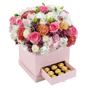 私はあなたを愛していますカスタマイズされた甘い高品質の段ボール新鮮な永遠の花のバラ引き出し付きチョコレートブーケボックス