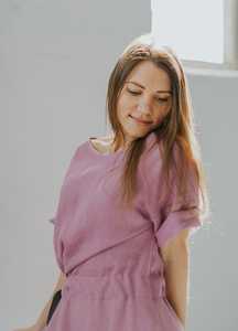 Robe en crêpe couleur chocolat pour femme, vêtements pour femmes, en lin, col rond, manches mi-longues, nouvelle collection à la mode, 2020 - Product Image 2