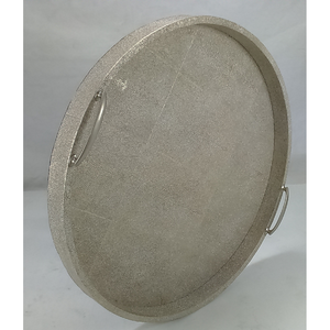 Plateau hexagonal DAPHOCO en laiton avec poignée en bambou imitation shagreen, modèle 037, prix usine 0,51x0,51x0,075 - Product Image 3