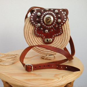 Cross-Body Raffia Round Bag Use It with Special Day and Helloween Special Handmade Raffia Bag with Leather Work - Product Image 1