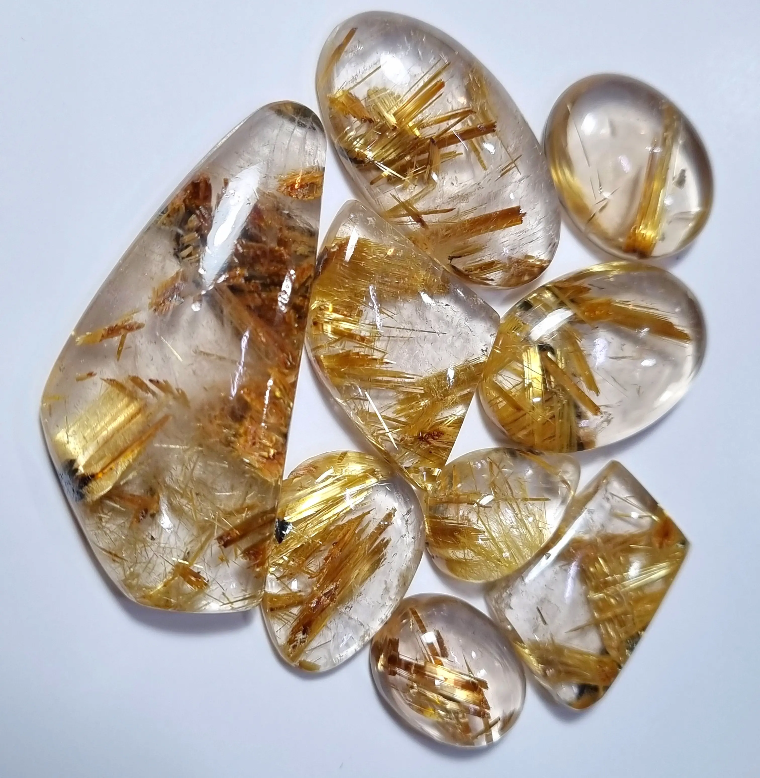 Natural de Ouro Quartzo Rutilado E Hematita Mix Forma Cabochon Pedra Preciosa Rara Qualidade Superior