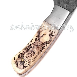 Custom Made Damascus Hunting Skinning <b>Knife</b> with Came <b>Bone</b> <b>Handle</b> Of Scrimshaw (Smk1323) - Product Image 6