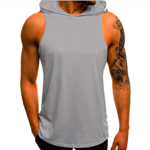 Wholesale Summer <b>Sleeveless</b> Cotton Fleece Gym <b>Hoodies</b> for Men Gray Washed Knitted Custom Logo Printing Anti-Shrink Designed for - Product Image 1
