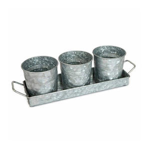 Maceta galvanizada de gran calidad, decoración para exteriores, diseño increíble, Juego de 3 macetas y cesta martilladas para Centro Comercial - Product Image 3