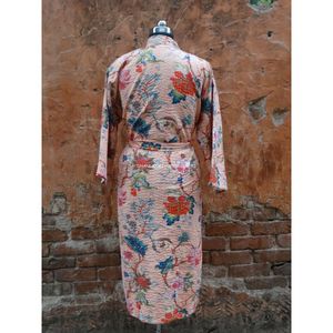 Albornoz de algodón indio para dormir, maxivestido hecho a mano, color rosa, Kimono estampado, estilo Kantha - Product Image 4