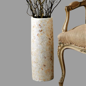 Mother of Pearl Flower <b>Vase</b> for Dry Flower <b>White</b> Color Mosaic Design for <b>Floor</b> Living Room Home Hotel Restaurant Tradnary - Product Image 2