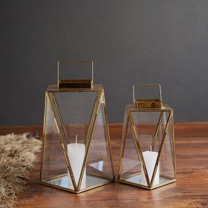 Vintage <b>Suspended</b> Ceiling Lamp "Lantern" 1 Light 6 Glass Panels Brass Frame Tested and Working - Product Image 1