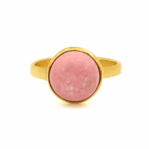 Лидер продаж, 12 мм натуральный розовый Тулит драгоценный камень Безель 18k позолоченное Стерлинговое Серебро изящное круглое кольцо Бохо для женщин ювелирные изделия