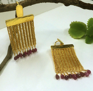 Boucles d'oreilles pendantes à franges en argent Sterling 925, bijoux tendance et ajustables en or Précieux et Charme Plaqué Or Boucles D'oreilles - Product Image 3
