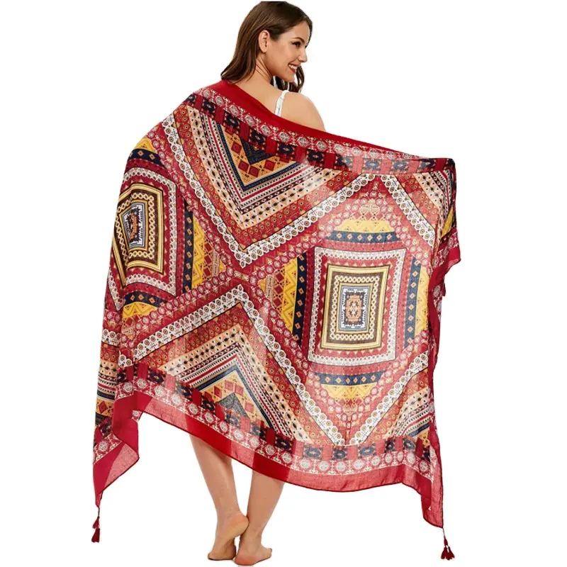 ladies stylish various patterns summer autumn linen printed beach shawl scarf