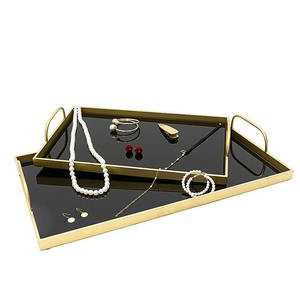 Plateau de service en verre style unique, de service de qualité supérieure avec design en métal doré, plateau de service de fruits - Product Image 5