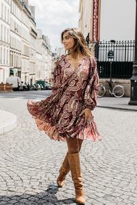 Robe courte maxi tendance été 2020, robe courte maxi à manches bouffantes, longueur genou, imprimé floral, robe courte maxi - Product Image 4