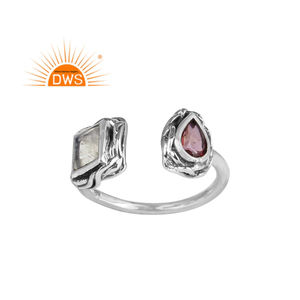 Pink Topaz Rainbow Moonstone <b>Ring</b> <b>Indian</b> Oxidized 925 Sterling Silver Designer <b>Ring</b> Jewelry Manufacturer Classic Collection - Product Image 1