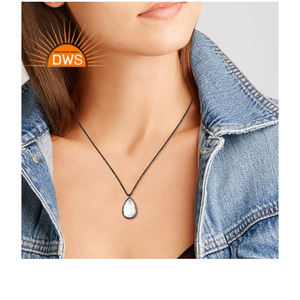 Collar de plata 925 Chapado en rodio negro, cristal Natural de corte de pera, colgante de piedras preciosas de cuarzo, joyería al por mayor - Product Image 3