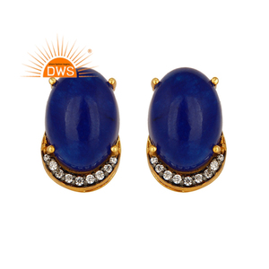 Zircon Blue Aventurine Gemstone Earrings 14k Gold Plated 925 Silver Designer Stud Earrings Jewelry Wholesale - Product Image 4