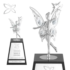 Özel yapılmış krom kaplama sinek peri yıldız ödülü Trophy dekore parlak kesim kristaller kurumsal hediye