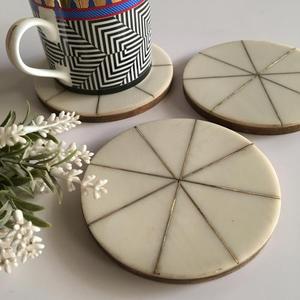 Set 4 Eco-Friendly Tea <b>Table</b> <b>Coasters</b> Reusable Antique Brass Line Resin Absorbent Home Cork <b>Coaster</b> Kitchen Bar Hotel Use - Product Image 5