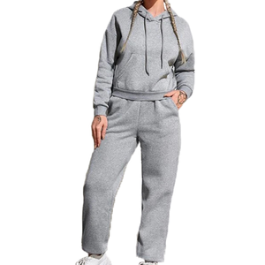 Venta al por mayor de peso pesado de talla grande patrón sólido pulóver sudaderas con capucha mujeres hombres moda Deporte Pantalones de chándal con capucha conjunto chándal de invierno - Product Image 3