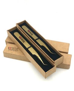 แหนบต่อขนตาแบบโค้งสแตนเลสพลาสม่าสีทอง45องศาเครื่องมือเสริมความงามโลโก้ออกแบบได้ตามต้องการ - Product Image 2