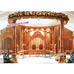 Mandaps en bois, artisanat indien traditionnel, ensemble de mandaps en bois, design paon, mandap en bois pour mariage, Australie - Product Image 1